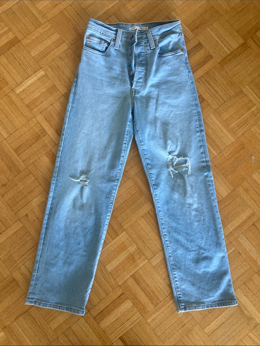 Levi's High-Rise Light Blue Distressed Straight Jeans